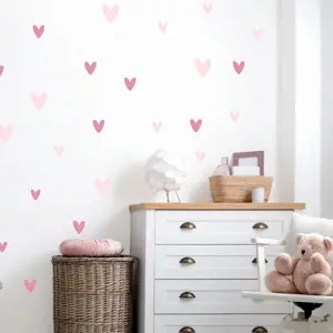 Produkt INSPIO nálepky na zeď pro dívku - Růžová srdíčka, samolepka na zeď, přelepitelná