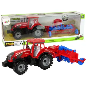 mamido Traktor s třecím pohonem a pluhem červený