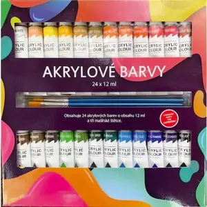 Akrylové barvy 24x12ml se štětcemi 3ks v krabičce 22x22x2cm