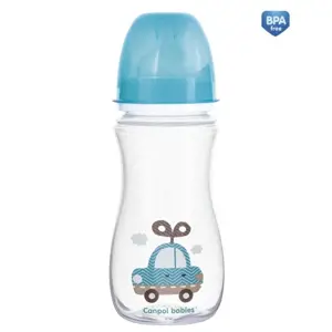 Antikoliková kojenecká lahvička se širokým hrdlem Canpol Babies Easy Start - TOYS 300 ml - modrá