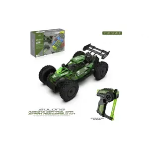 Auto RC buggy plast 22cm stavebnice 24MHz na baterie zelené v krabici 34x25x7cm