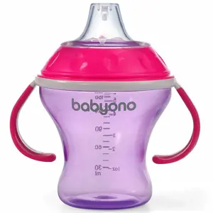 BABYONO Hrneček nekapající s měkkým náustkem Natural Nursing 180 ml růžový