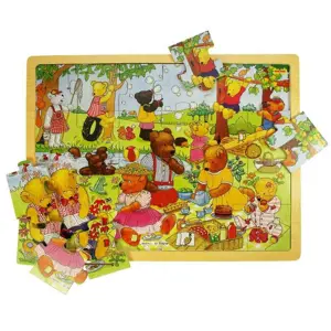 Bigjigs Toys dřevěné hračky - Puzzle medvědí piknik 24 dílků