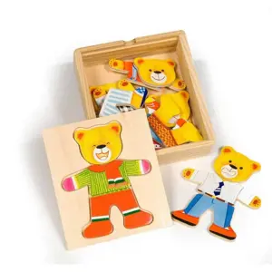 Bigjigs Toys Dřevěné oblékací puzzle v krabičce - Pan Medvěd