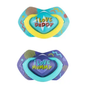 Produkt Canpol Babies 2 ks symetrických silikonových dudlíků, +18m, Neon Love Baby, modré