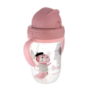 Canpol Babies nevylévací hrníček se slámkou a závažím Bonjour Paris růžový 270 ml