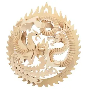 Dřevěné 3D puzzle skládačka zvířata - Fénix a drak M035