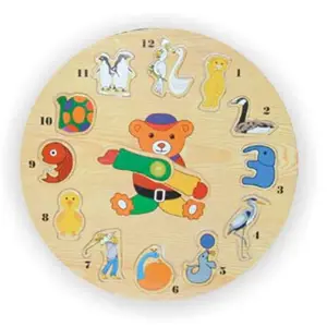 Dřevěné hračky - Vkládací výukové puzzle - Hodiny zvířata