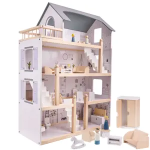 Produkt FunPlay 5944 Dřevěný domeček pro panenky s příslušenstvím3 patra 62x26,5x78cm