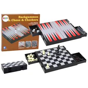 Herní sada 3v1 magnetická deska šachy dáma backgammon