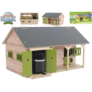 Kids Globe Farming stáj pro koně dřevěná 34x21x19,5cm zelená v krabičce 1:32