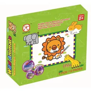 Mac Toys PUZZLE Zvířátka vybarvovací 2v1 set 6 kartiček s perem na vodu