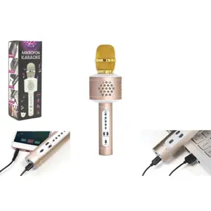 Produkt Mikrofon karaoke Bluetooth zlatý na baterie s USB kabelem v krabici 10x28x8,5cm