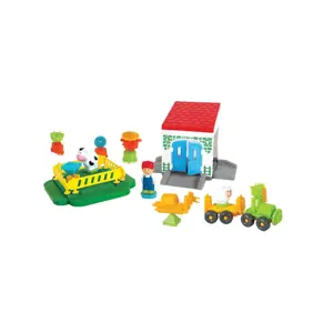 MOCHTOYS Ježci Pin Cihly FARM v krabici 100 ks + 3 figurky