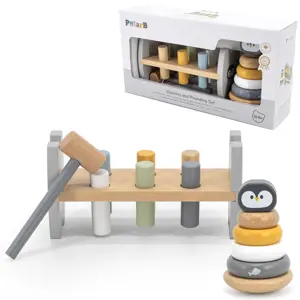Produkt Montessori sada navlékací kroužky + zatloukací kladivo Tučňák
