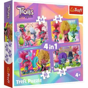 Puzzle 4v1 Dobrodružství barevných trollů Trollové 3 34622 Trefl