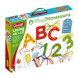 Quercetti Lacing  ABC + 123 alphabets and numbers – provlékací souprava s písankou a omalovánkami