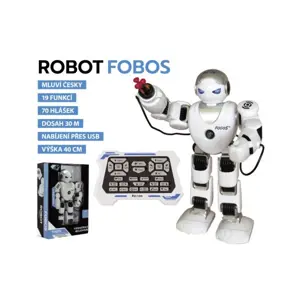 Robot RC FOBOS plast interaktivní chodící 40cm česky mluvící na baterie s USB v krabici 31x45x13cm