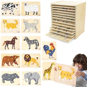 Produkt Sada dřevěných puzzle VIGA 12 montessori zvířátek + stojan