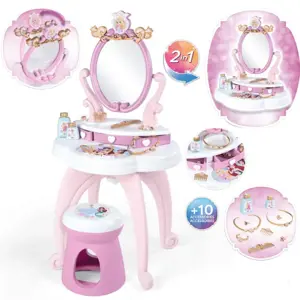 Produkt Smoby Kosmetický stolek Disney Princess 2in1 Hairdresser a židle s 10 zkrášlovacími doplňky 94 cm výška