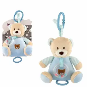 Teddies Medvěd natahovací hrací strojek plyš 18x17cm modrý na kartě v sáčku