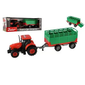 Produkt Teddies Traktor Zetor s vlekem plast 36cm na setrvačník na bat. se světlem se zvukem v krabici 39x13x13cm