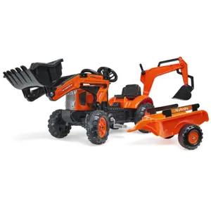 Produkt Traktor šlapací Kubota M7171 oranžový s přední i zadní lžící s vlečkou