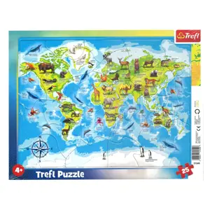 Produkt Trefl | Rámové puzzle 25ks. | Mapa světa se zvířaty