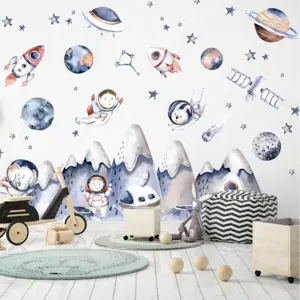 Produkt INSPIO dětské samolepky na zeď - Astronauti a vesmír pro kluky N.2. Kopce 57x129cm + doplňky