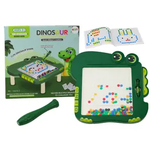 Edukativní magnetická tabule Dino puzzle zelená s korálky