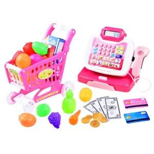 mamido Dětská pokladna a nákupní vozík růžový