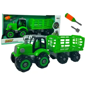 mamido Konstrukční DIY traktor s přívěsem zelený