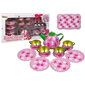 Produkt mamido Kovový čajový set s květinami růžový