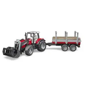 Bruder 2046 Massey Ferguson 7480 s nakladačem a přívěsem na dřevo