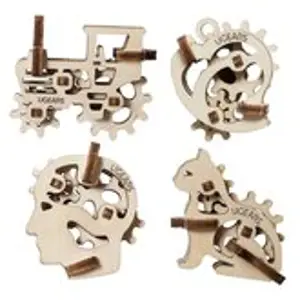 Produkt Ugears 3D dřevěné mechanické puzzle 4 mechanické přívěšky Charakterové symboly