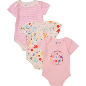 Body kojenecké 3pack, Minoti, Garden 9, růžová - 56/62 | 0-3m