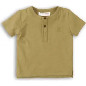 Tričko chlapecké s krátkým rukávem, Minoti, 1HENLEY 6, khaki - 152/158 | 12/13let